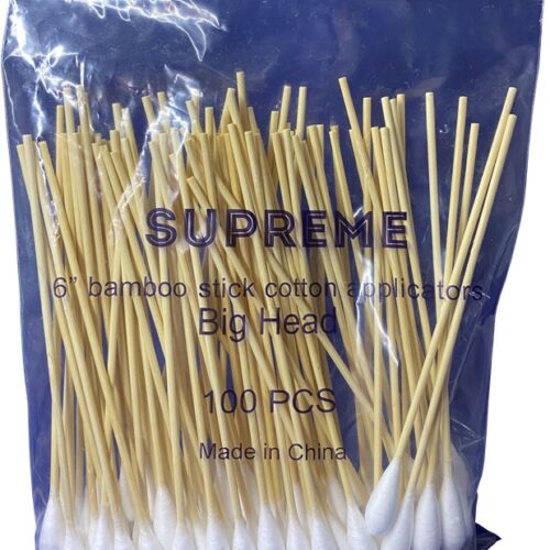 6" Bamboo Stick Cotton Application Big Head, Non-Sterile, 100pcs