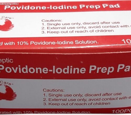 Povidone Iodine Prep Pad, Antiseptic 10% Solution, 100Pcs