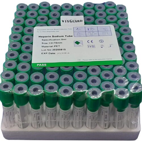 Vacuum Blood Collection Tube Green Top, Sodium Heparin Tube, 5mL, Glass