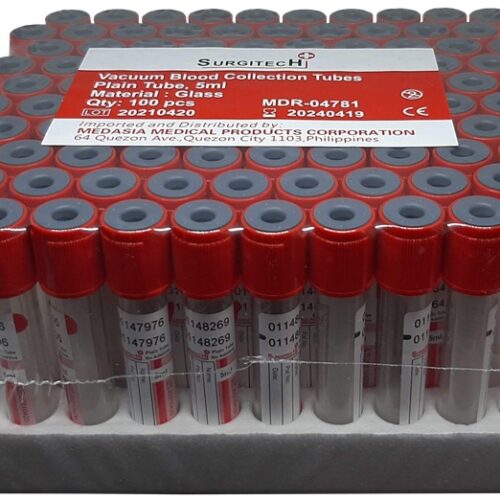 Vacuum Blood Collection Tube Red Top, Plain Glass, 5mL