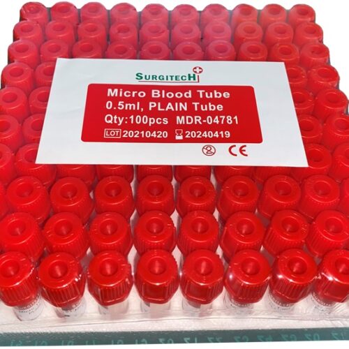 Vacuum Blood Collection Tube Red Top, Pedia (Microtainer), 0.5mL