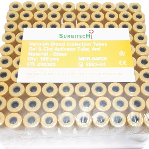 Vacuum Blood Collection Tube Yellow Top, Gel & Clot Activator, Glass, 4mL