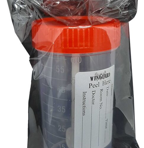 Specimen Container ( Stool ), with Label, with Spoon Sterile, 60mL, 100pcs