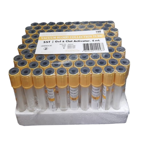 Vacuum Blood Collection Tube Yellow Top, Gel & Clot Activator, Glass, 4mL