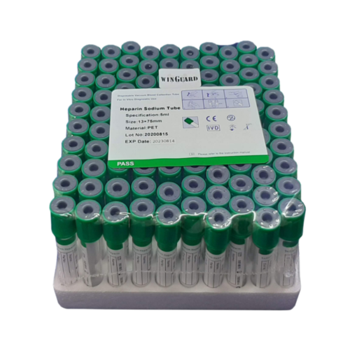 Vacuum Blood Collection Tube Green Top, Sodium Heparin Tube, 5mL, Glass